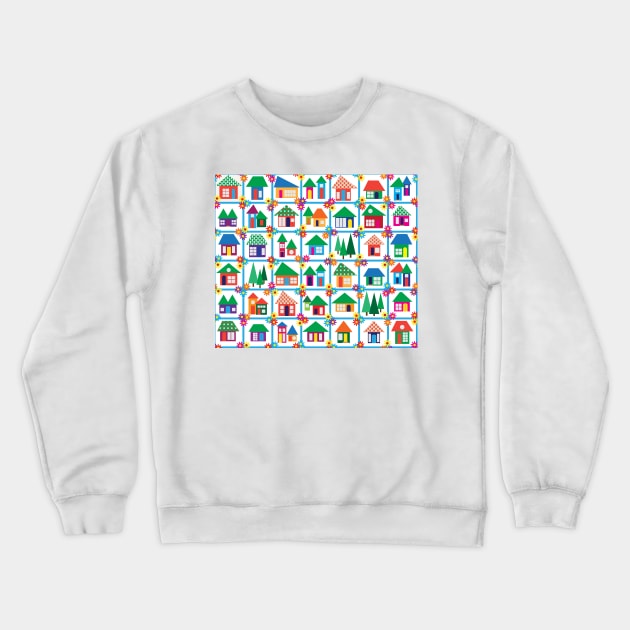 Sweet little houses on turquoise, little town, summertime in the city Crewneck Sweatshirt by FrancesPoff